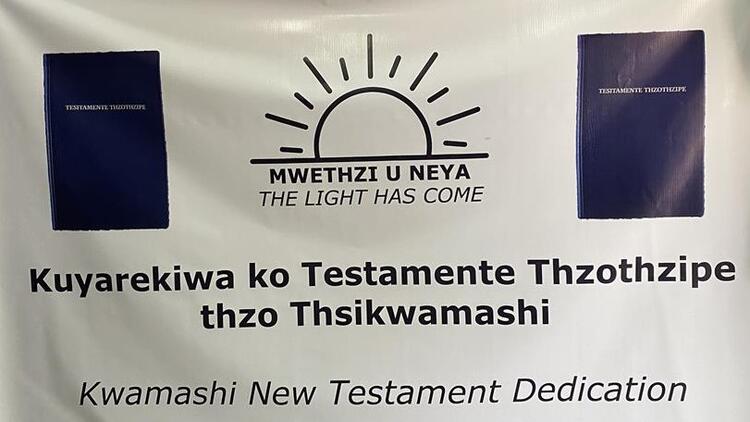 Banner for the kwamashi new testament bible dedication